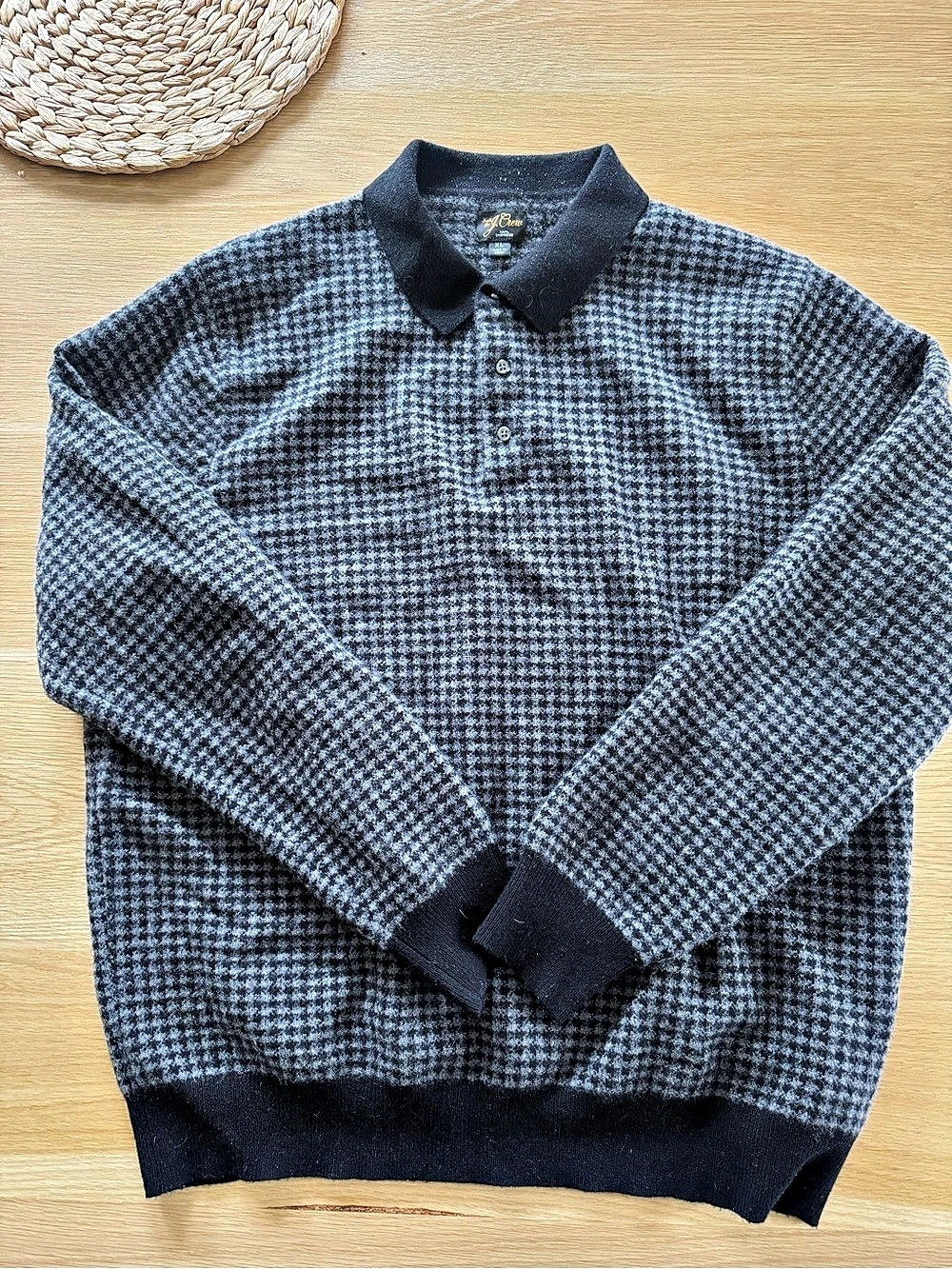 J.Crew Cashmere Rugby Sweater-Polo in Houndstooth Cashmere Polo